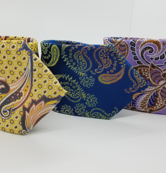 Close up of 3 paisley ties