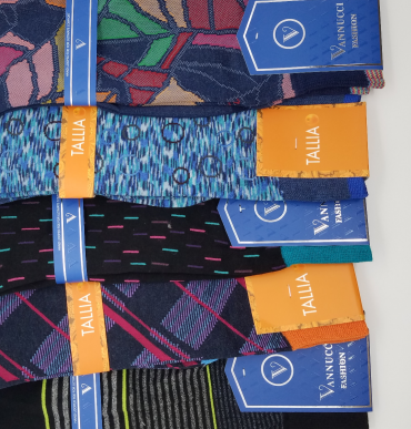 Close-up of variety sock collection